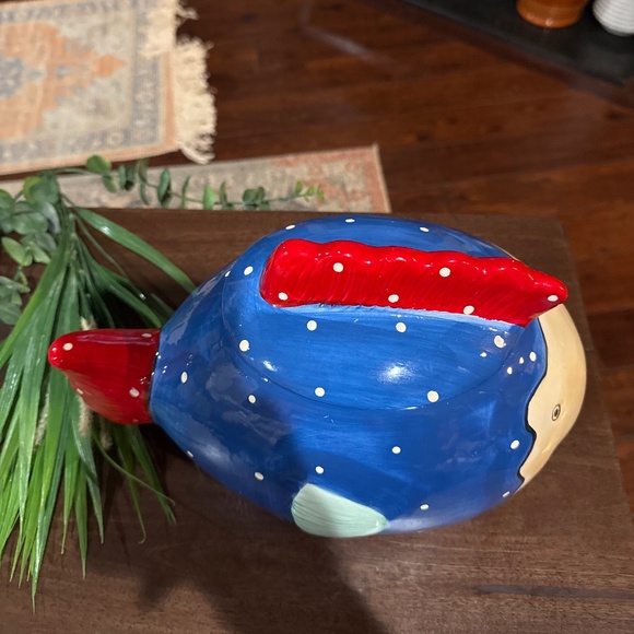 Large 12" Fish Design Cookie Jar by Coco Dowley w/ Lid Ceramic Blue Colorful - Picture 2 of 8
